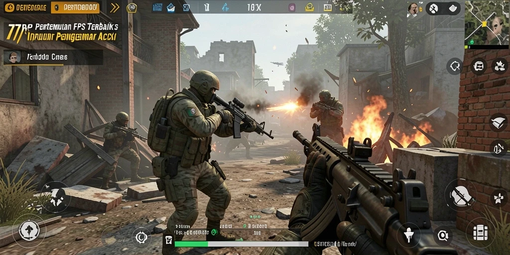 Screenshot gameplay 77RP menampilkan aksi menembak yang intens dan grafis luar biasa.