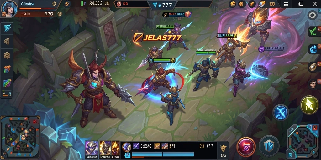 Tampilan gameplay seru dalam pertempuran MOBA JELAS777.