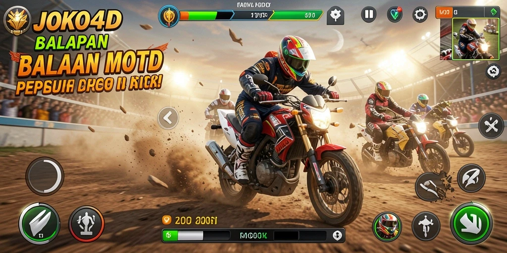 Tampilan gameplay JOKO4D dengan aksi balapan motor yang menegangkan.