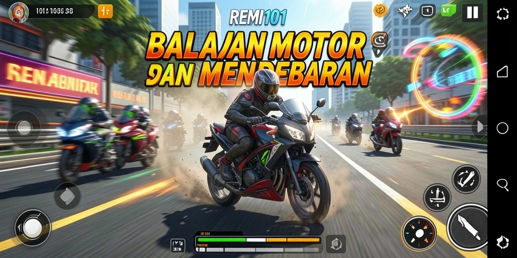 Gameplay seru balapan motor di REMI101 dengan grafik memukau.